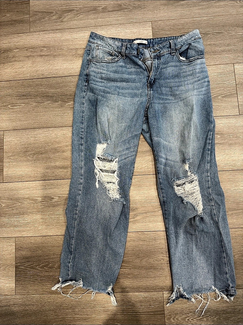 SO High Rise Straight Jeans Distressed Blue Waist 30 Jeans
